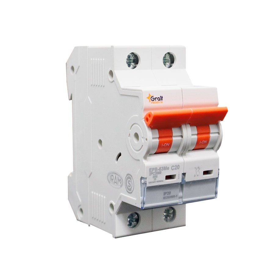 70011_265_EPB_63Me2PC2060_WEB Interruptor Termomagnético 2P C20 6kA Gralf — EPB-63Me2PC2060 - Imagen 1