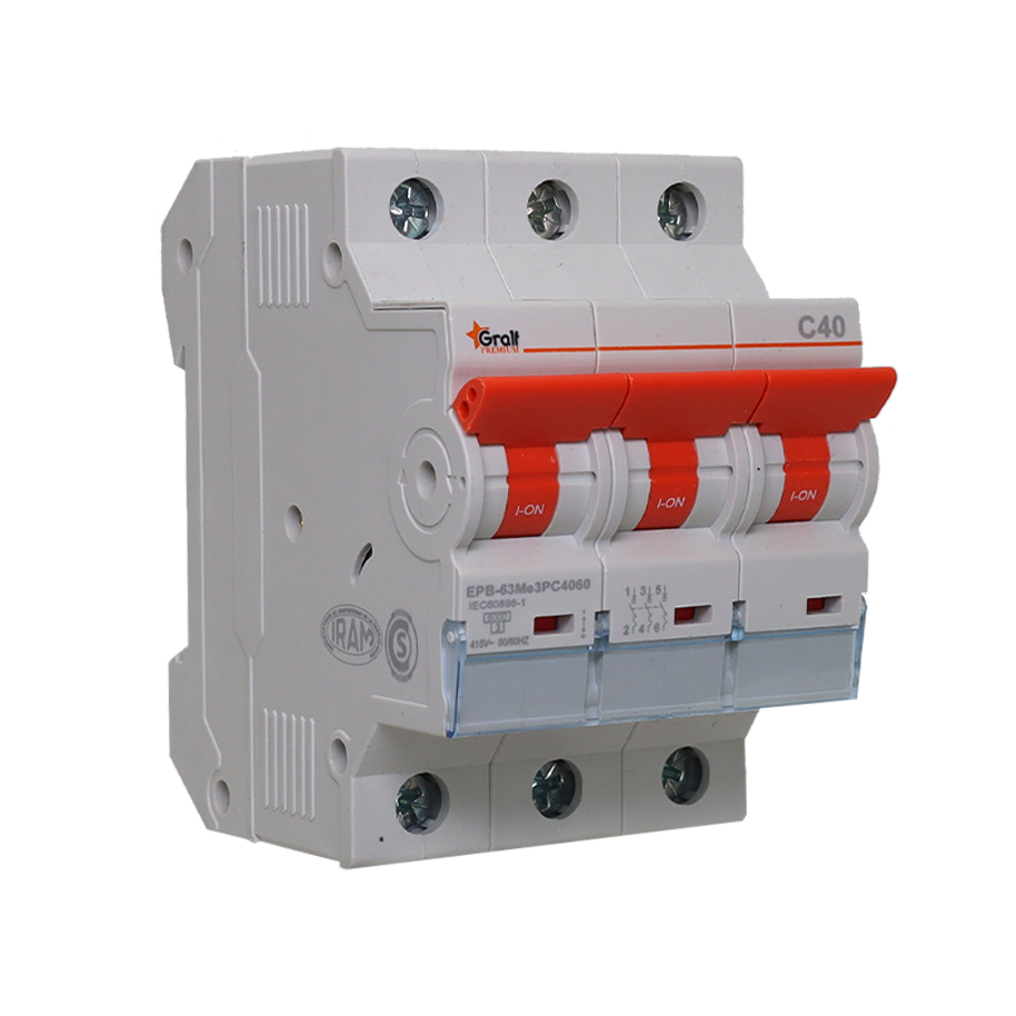 70011_321_EPB_63Me3PC4060_COSTADO Interruptor Termomagnético 3P C40 6kA Gralf — EPB-63Me3PC4060 - Imagen 1