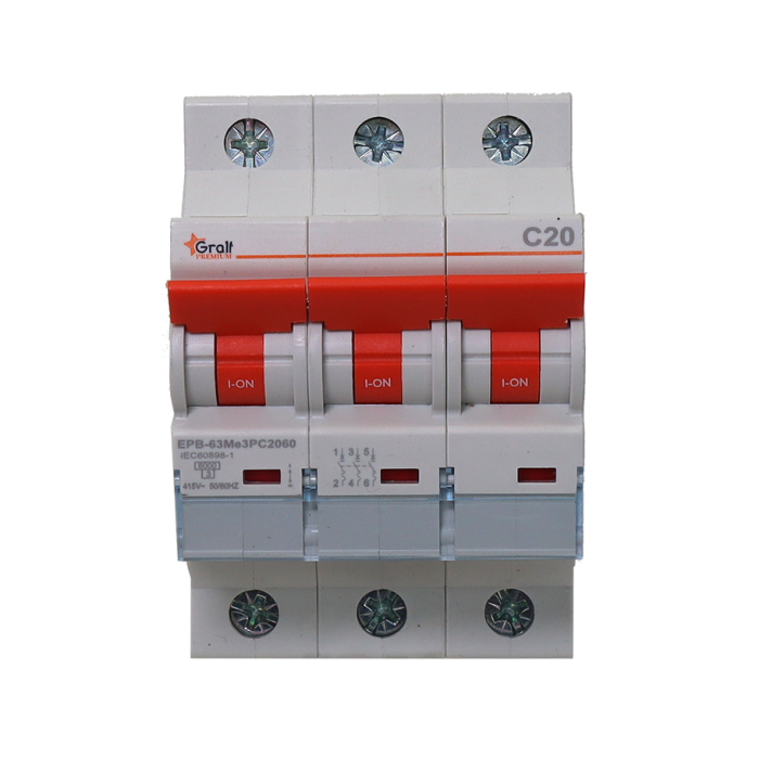 Interruptor Termomagnético 3P C20 6kA Gralf — EPB-63Me3PC2060 - Imagen 2