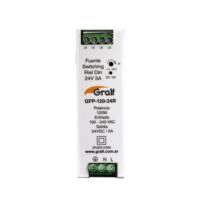 FUENTE SWITCHING RIEL DIN 24V 5A Gralf — GFP-120-24R - Imagen 2