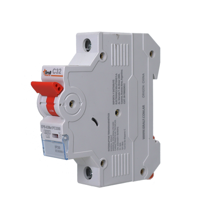 Interruptor Termomagnético 1P C32 6kA Gralf — EPB-63Me1PC3260 - Imagen 3