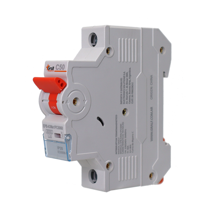 Interruptor Termomagnético 1P C50 6kA Gralf — EPB-63Me1PC5060 - Imagen 3