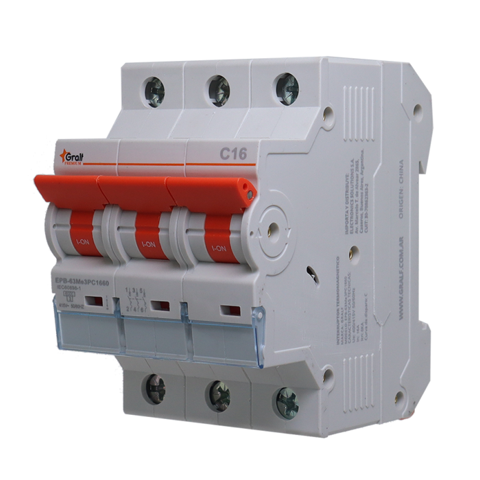 Interruptor Termomagnético 3P C16 6kA Gralf — EPB-63Me3PC1660 - Imagen 3