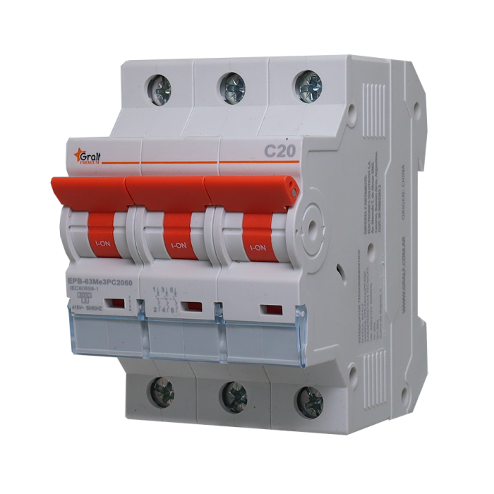 Interruptor Termomagnético 3P C20 6kA Gralf — EPB-63Me3PC2060 - Imagen 3