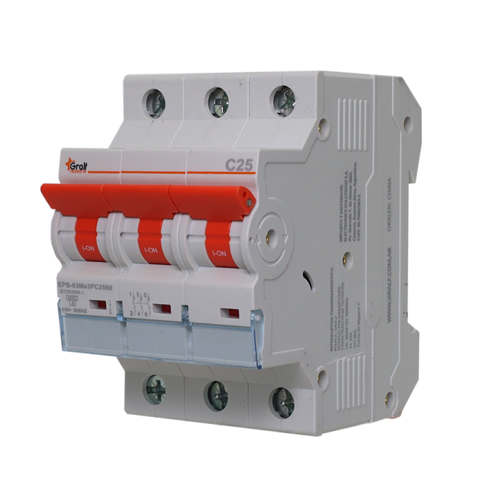 Interruptor Termomagnético 3P C25 6kA Gralf — EPB-63Me3PC2560 - Imagen 3